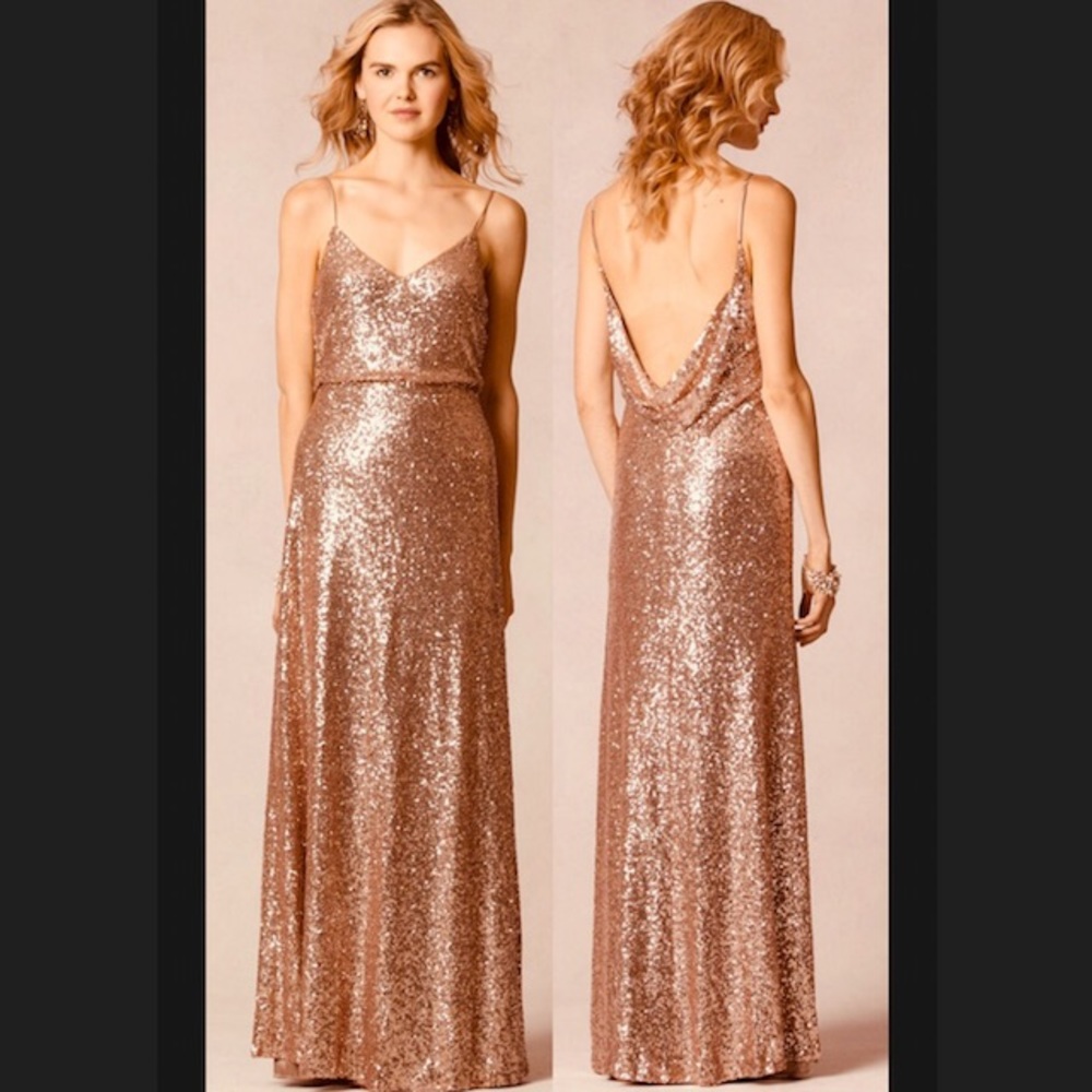 Jenny Yoo rose gold full sequin bridesmaid gown